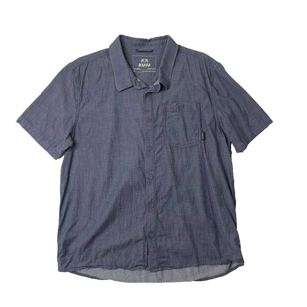 KUIU Shirt Mens XL Extra Large Metal Blue Organic Cotton Blend Short Sleeve Work
